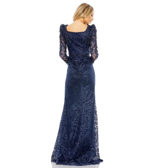 Mac Duggal 11187 Embroidered Sequin Navy Blue Trumpet Gown Size 8 NWT - Picture 9 of 9